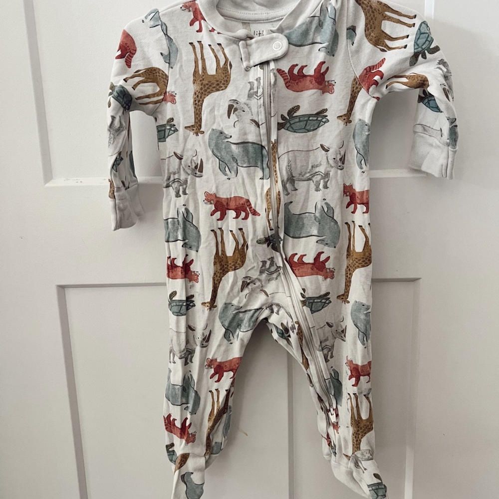 Carter's White and Red Footies One Piece with Woodland Print